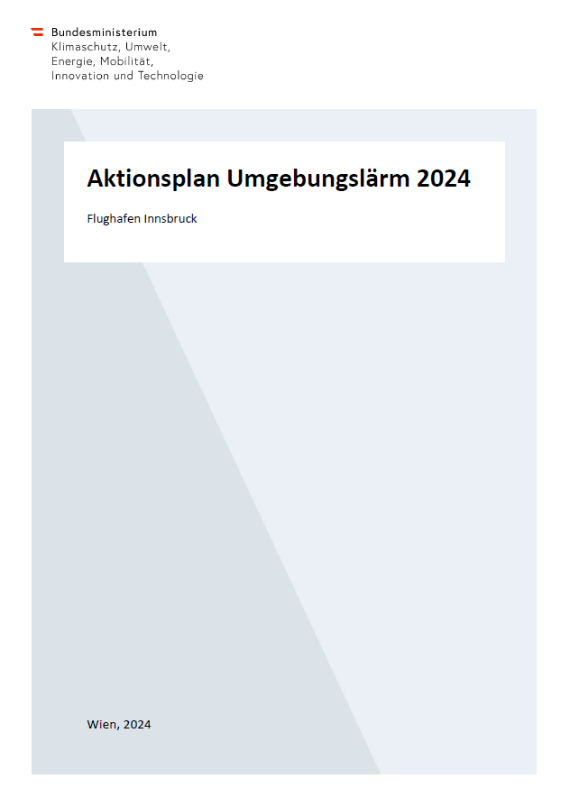 Titelseite des Umgebungslärm Aktionsplans 2024 für den Flughafen Innsbruck