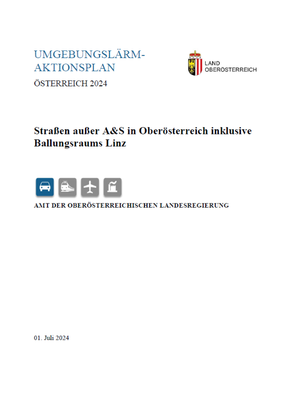Titelseite des Umgebungslärm-Aktionsplans 2024 für Straßen in Oberösterreich