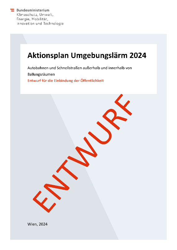 Titelseite des Aktionsplans für Autobahnen und Schnellstraßen mit dem Wasserzeichen "Entwurf"