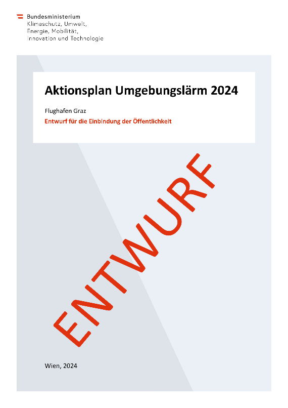 Titelseite des Aktionsplans für den Flughafen Graz mit dem Wasserzeichen "Entwurf"