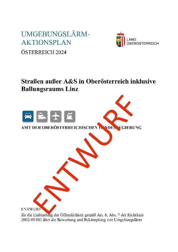 Titelseite des Aktionsplans des Landes Oberösterreich mit dem Wasserzeichen "Entwurf"