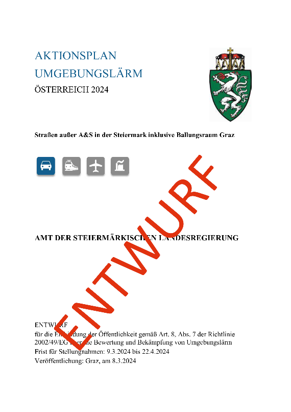 Titelseite des Aktionsplans des Landes Steiermark mit dem Wasserzeichen "Entwurf"