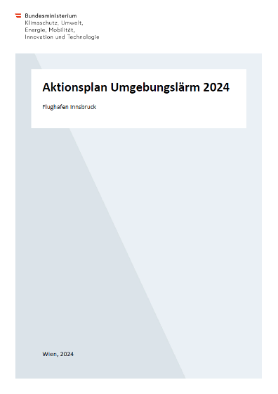 Titelseite des Umgebungslärm Aktionsplans 2024 für den Flughafen Innsbruck