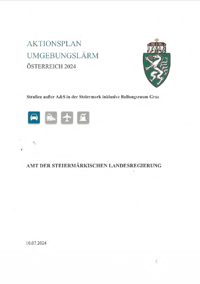 Titelseite des Umgebungslärm Aktionsplans 2024 für Straßen außer Autobahnen und Schnellstraßen in der Steiermark