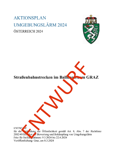 Titelseite des Aktionsplans für Straßenbahnen im Ballungsraum Graz mit dem Wasserzeichen "Entwurf"