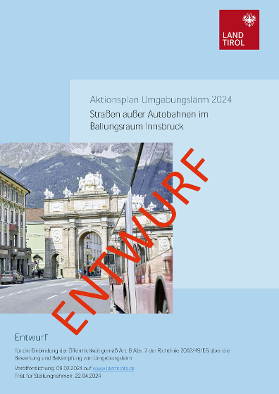 Titelseite des Aktionsplans für Straßen außer Autobahnen und Schnellstraßen im Ballungsraum Innsbruck mit dem Wasserzeichen "Entwurf"