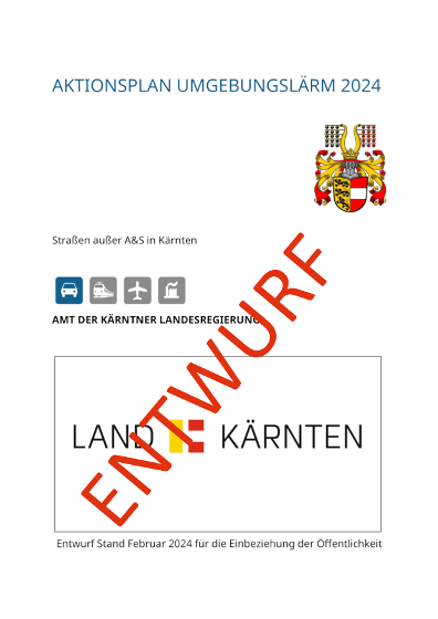 Titelseite des Aktionsplans des Landes Kärnten mit dem Wasserzeichen "Entwurf"
