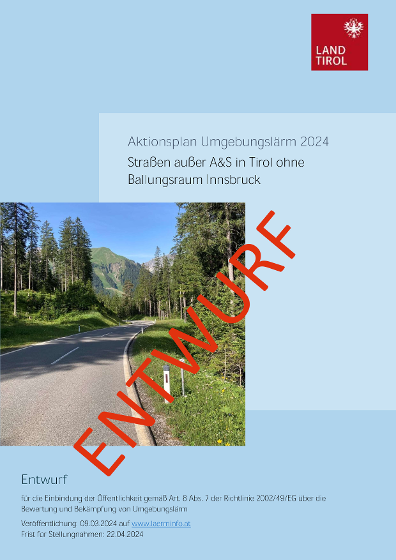 Titelseite des Aktionsplans des Landes Tirol mit dem Wasserzeichen "Entwurf"