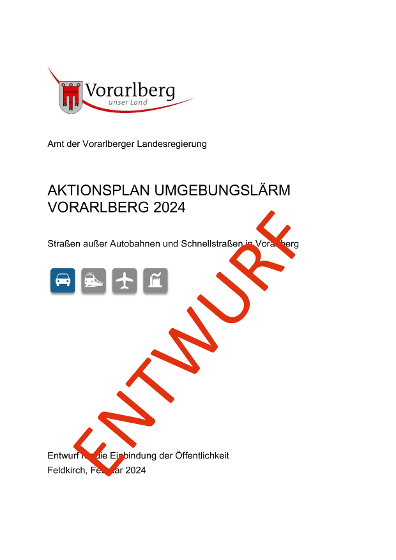 Titelseite des Aktionsplans des Landes Vorarlberg mit dem Wasserzeichen "Entwurf"