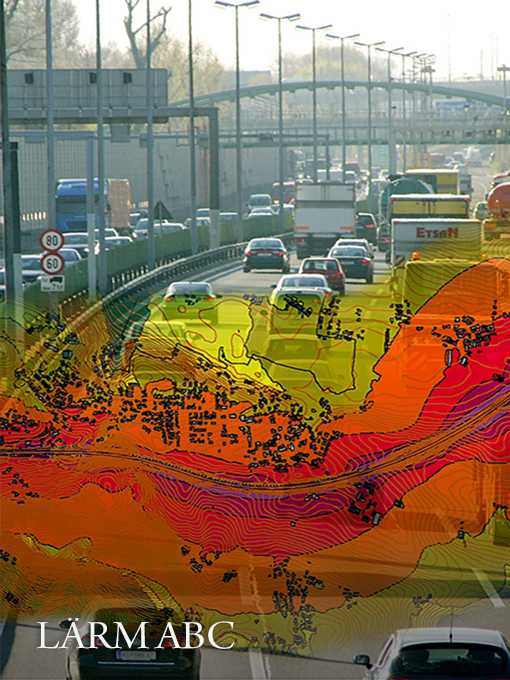 Straße mit starkem Verkehr, überblendet mit der Lärmkarte einer Straße