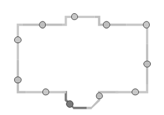 Am schematisch dargestellten Umfang eines Gebäudes werden die berechneten Immissionspunkte durch kreisförmige Symbole visualisiert. Die Immissionspunkte sind entlang der Fassade in gleichen Abständen verteilt.