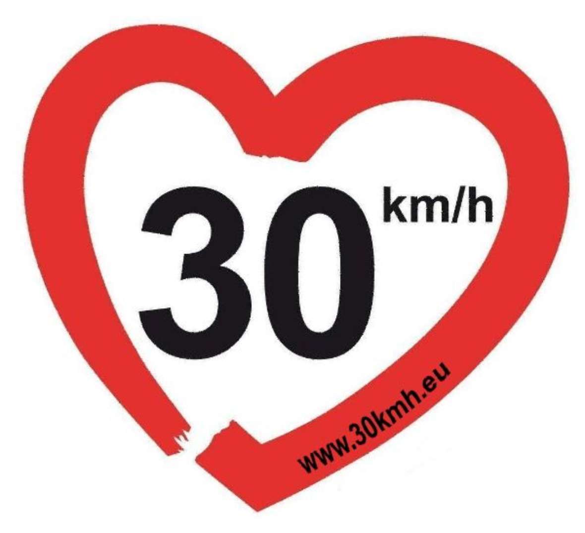 Logo der Europäischen Bürgerinitiative Tempo30, ein Geschwindigkeitsbegrenzungsschild mit 30 km/h in Herzform