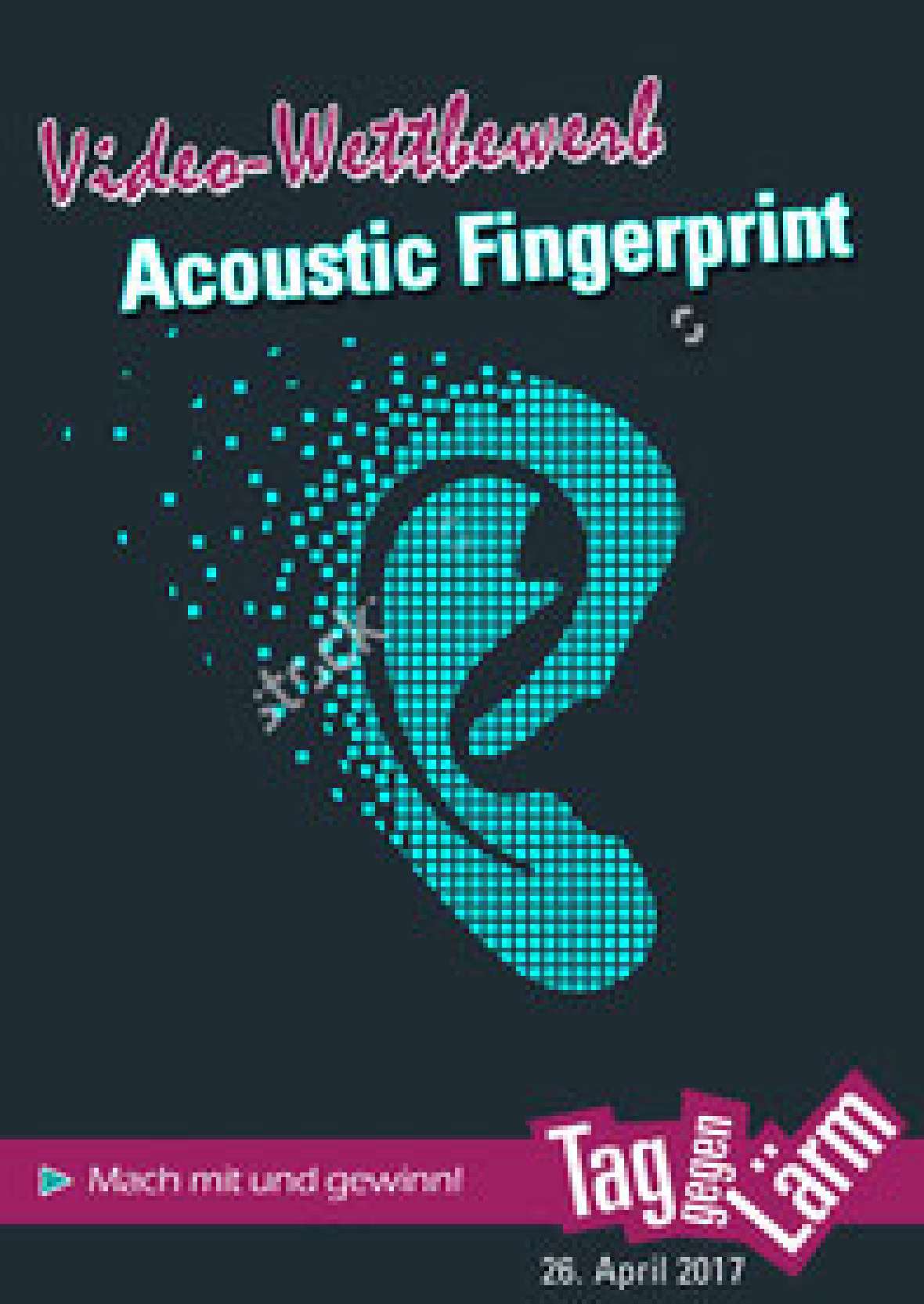 Logo des Videowettbewerbs, einem schematischen Ohr mit der Überschrift "Acoustic Fingerprint" 
